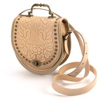 Сумка шкіряна "Калина", з металевою ручкою, бежева