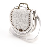 Сумка шкіряна "Калина", з металевою ручкою, біла