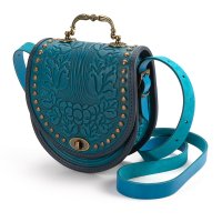 Сумка шкіряна "Калина", з металевою ручкою, бірюзова