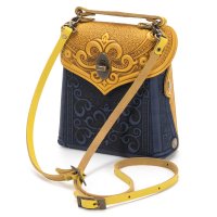 Сумка-рюкзак кожаная "Венеция", желто-синяя