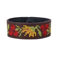Браслет малий "Вишивка" (25 мм, бордовий, №09)