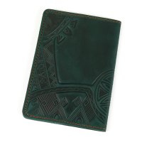Обкладинка для паспорта "Гуцульський візерунок", темно-зелена