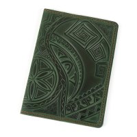 Обкладинка для паспорта "Гуцульський візерунок", зелена