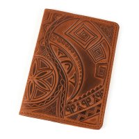 Обкладинка для паспорта "Гуцульський візерунок", коньяк