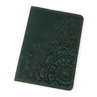 Обкладинка для паспорта "Квіти", темно-зелена