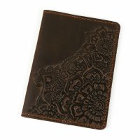 Обкладинка для паспорта "Квіти", темно-коричнева
