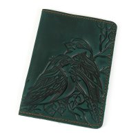 Обкладинка для паспорта "Пташки", темно-зелена