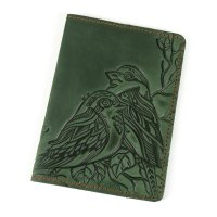 Обкладинка для паспорта "Пташки", зелена
