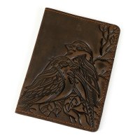 Обкладинка для паспорта "Пташки", темно-коричнева