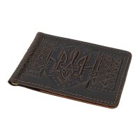 Зажим для грошей "Тризуб - геометрія", темно-коричневий
