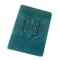 Обкладинка для військового квитка "Тризуб - геометрія", бірюзовий