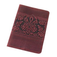 Обкладинка для військового квитка "Тризуб - геометрія", бордовий