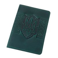 Обкладинка для військового квитка "Тризуб - геометрія", темно-зелений