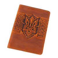 Обкладинка для військового квитка "Тризуб - геометрія", коричневий