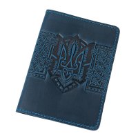 Обкладинка для військового квитка "Тризуб - геометрія", темно-синій