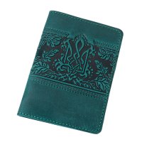 Обкладинка для військового квитка "Тризуб - калина", бірюзовий