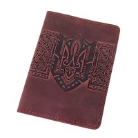 Обкладинка для військового квитка "Тризуб - калина", бордовий