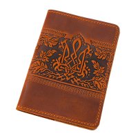 Обкладинка для військового квитка "Тризуб - калина", коричневий