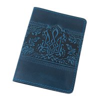 Обкладинка для військового квитка "Тризуб - калина", темно-синій