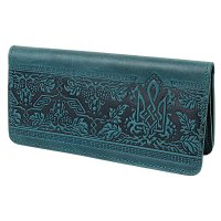 Гаманець довгий "Тризуб - калина", бірюзовий