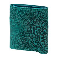 Гаманець шкіряний міні "Квіти", бірюзовий