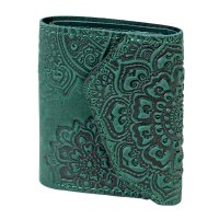 Гаманець шкіряний міні "Квіти", темно-зелений