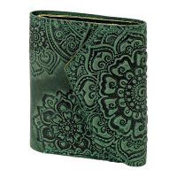 Гаманець шкіряний міні "Квіти", зелений