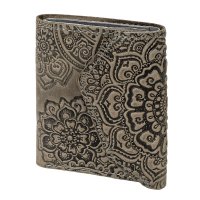 Гаманець шкіряний міні "Квіти", сірий