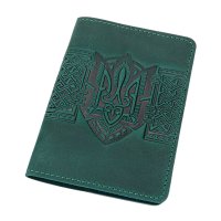 Обкладинка для паспорта "Тризуб - геометрія", темно-зелений