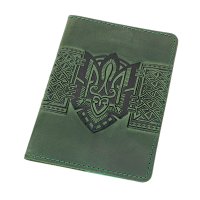 Обкладинка для паспорта "Тризуб - геометрія", зелений
