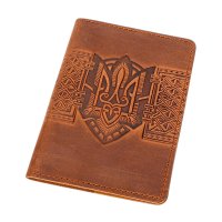 Обкладинка для паспорта "Тризуб - геометрія", коричневий
