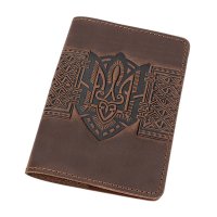 Обкладинка для паспорта "Тризуб - геометрія", темно-коричневий