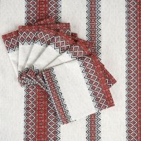 Комплект столовий вишитий український "Промінь", червоний (скатертина 120 х 140 + 6 серветок)