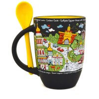 Чашка Київ - креатив, з ложкою, жовта, 330 мл