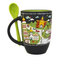 Чашка Київ - креатив, з ложкою, зелена, 330 мл