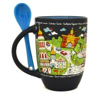 Чашка Київ - креатив, з ложкою, синя, 330 мл