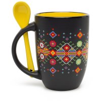 Чашка "Вышивка цветная", с ложечкой, желтая 380 мл