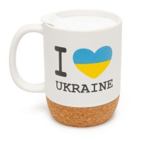 Чашка "I Love Ukraine", корковая подставка, белая 400 мл