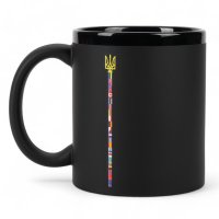 Горнятко Тризуб прапори, чорне софттач з чорним обідком 340 мл