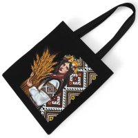 Сумка бавовняна "Дівчина з колосками-вишивка" чорна