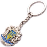 Брелок металевий - Герб. Україна (біле срібло)