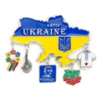 Магніт металевий - Карта України з символами (5 підвісок)