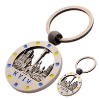 Брелок металевий – Колаж (коло, темне срібло)