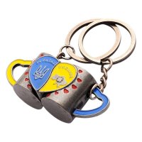 Брелок металевий – Кухлі парні з сердечком (срібло)