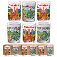 Карта та герб України. Набір рюмок 50мл (6 шт)