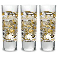 Карта України (золото). Набір високих рюмок 50мл (3 шт)