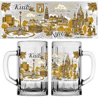 Келих Колаж Київ (біло-золота графіка), скло прозоре, 500 мл