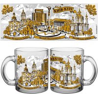 Чашка Колаж Київ (чорно-золота графіка), скло прозоре, 320 мл
