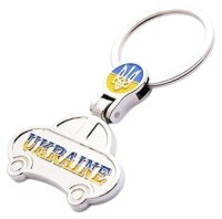 Брелок металевий – Машинка з гербом "Ukraine" (світле срібло)