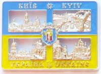Металевий магніт "Київ" з колажем пам’яток, світле срібло